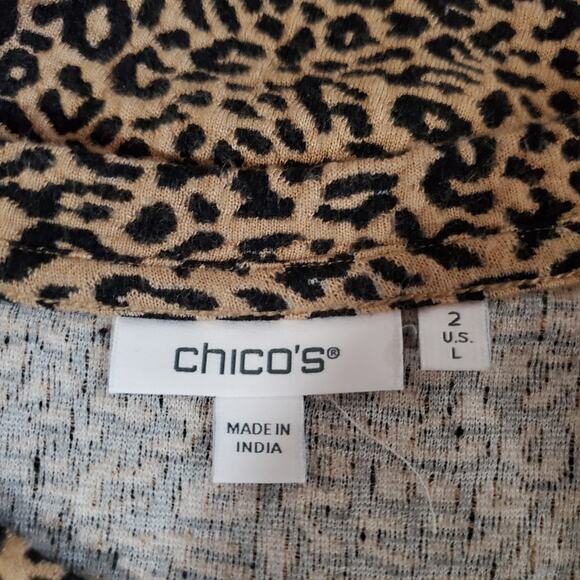 Chicos Womens Leopard Animal Print 1/2 Puff Sleeve Knit Top Size 2 L Office Work - Picture 7 of 11